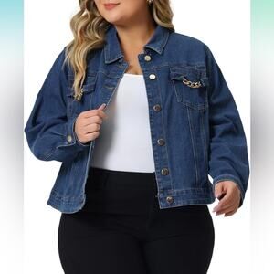 Agnes Orinda Plus Size Denim Jacket Long Sleeves Button Down Cropped Jean 4X